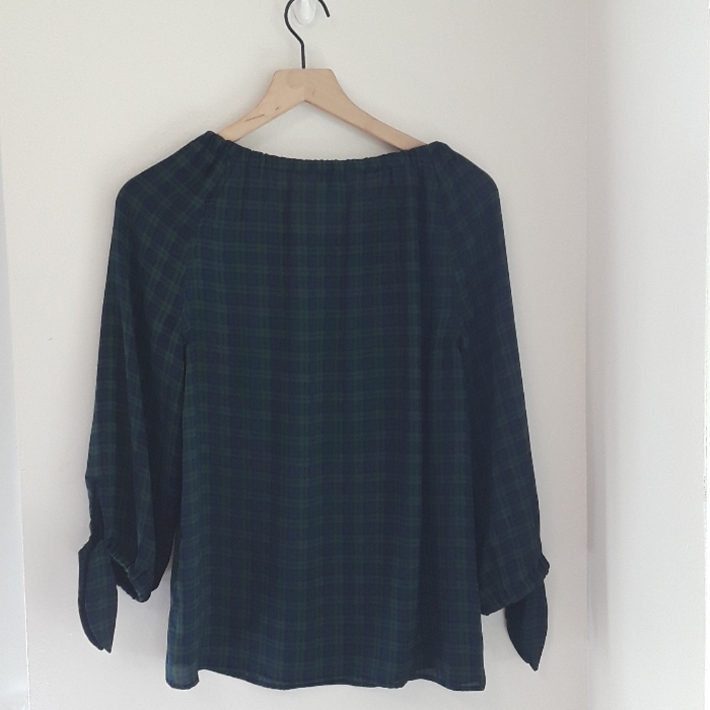 Talbots Blue/Green Plaid Off Shoulder Top- Small - Picture 6 of 7
